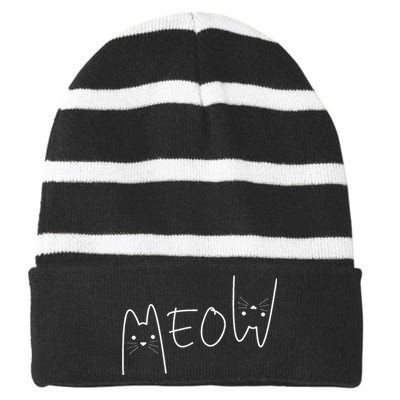 Cute Meow Cats Funny Feline Kitten Striped Beanie with Solid Band