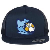 Cool Man City Soccer Ball Flat Bill Trucker Hat