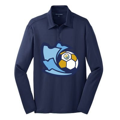 Cool Man City Soccer Ball Silk Touch Performance Long Sleeve Polo