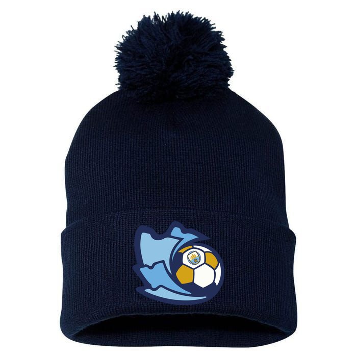 Cool Man City Soccer Ball Pom Pom 12in Knit Beanie