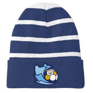 Cool Man City Soccer Ball Striped Beanie with Solid Band