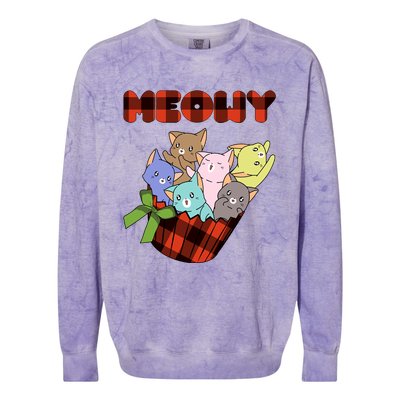 Cat Meowy Checkered Cute Meh Cat Lover Gift Colorblast Crewneck Sweatshirt