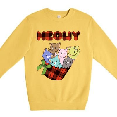 Cat Meowy Checkered Cute Meh Cat Lover Gift Premium Crewneck Sweatshirt