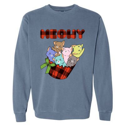 Cat Meowy Checkered Cute Meh Cat Lover Gift Garment-Dyed Sweatshirt