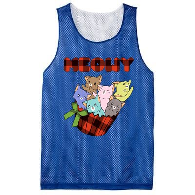 Cat Meowy Checkered Cute Meh Cat Lover Gift Mesh Reversible Basketball Jersey Tank