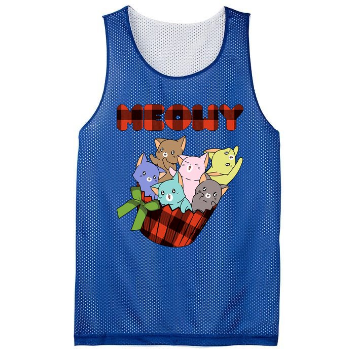 Cat Meowy Checkered Cute Meh Cat Lover Gift Mesh Reversible Basketball Jersey Tank