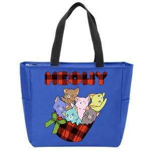 Cat Meowy Checkered Cute Meh Cat Lover Gift Zip Tote Bag