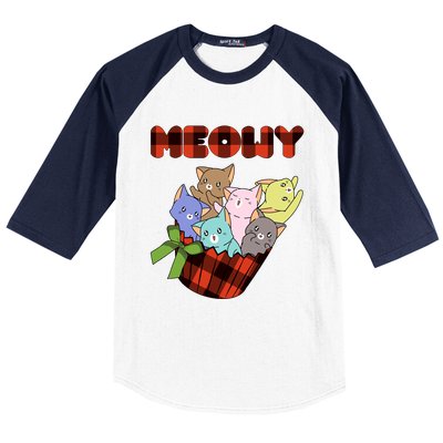 Cat Meowy Checkered Cute Meh Cat Lover Gift Baseball Sleeve Shirt