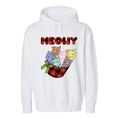 Cat Meowy Checkered Cute Meh Cat Lover Gift Garment-Dyed Fleece Hoodie