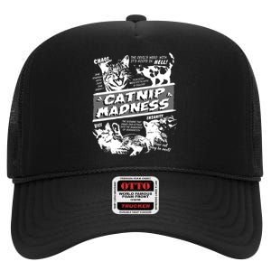 Catnip Madness Cute Kitten Cat Lover Gift For Cat Owners High Crown Mesh Back Trucker Hat