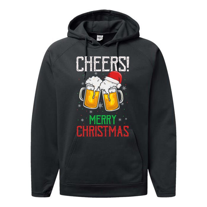 Cheers! Merry Christmas Beer Christmas Present Performance Fleece Hoodie