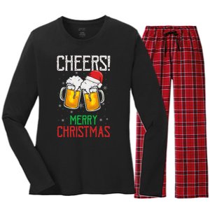 Cheers! Merry Christmas Beer Christmas Present Women's Long Sleeve Flannel Pajama Set 