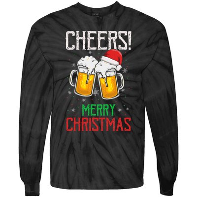 Cheers! Merry Christmas Beer Christmas Present Tie-Dye Long Sleeve Shirt