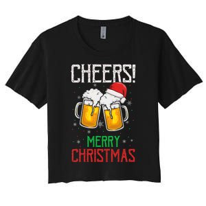 Cheers! Merry Christmas Beer Christmas Present Women's Crop Top Tee