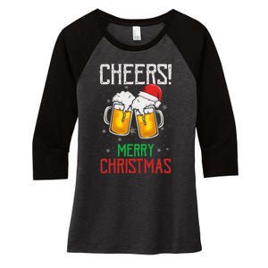 Cheers! Merry Christmas Beer Christmas Present Women's Tri-Blend 3/4-Sleeve Raglan Shirt