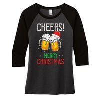 Cheers! Merry Christmas Beer Christmas Present Women's Tri-Blend 3/4-Sleeve Raglan Shirt