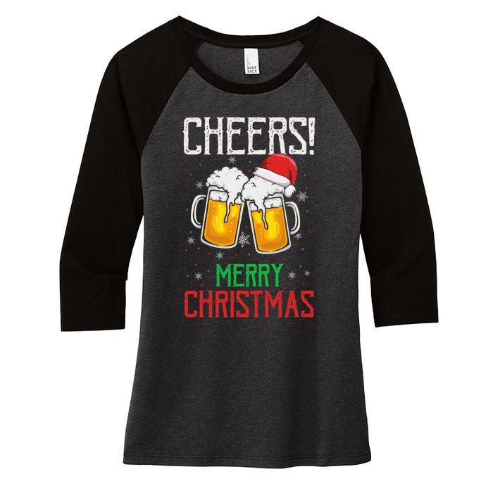 Cheers! Merry Christmas Beer Christmas Present Women's Tri-Blend 3/4-Sleeve Raglan Shirt