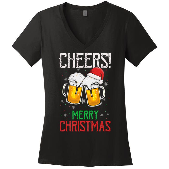 Cheers! Merry Christmas Beer Christmas Present Women's V-Neck T-Shirt