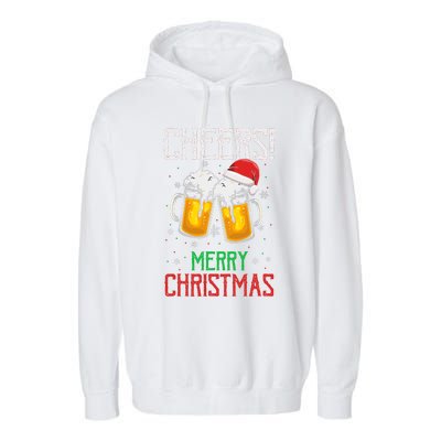 Cheers! Merry Christmas Beer Christmas Present Garment-Dyed Fleece Hoodie