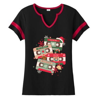 Christmas Music Cassette Tapes Christmas Ladies Halftime Notch Neck Tee