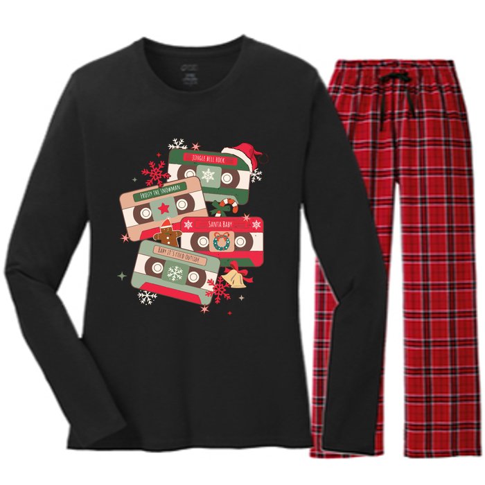 Christmas Music Cassette Tapes Christmas Women's Long Sleeve Flannel Pajama Set 