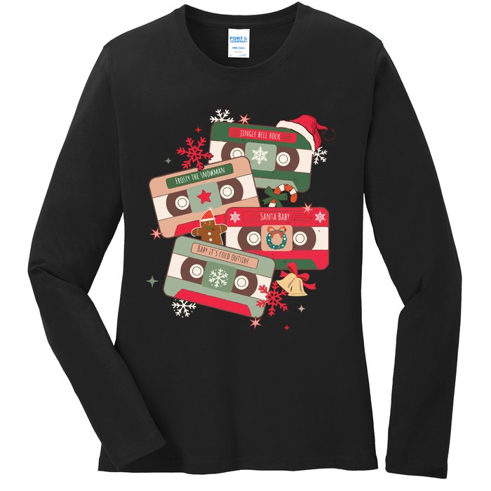 Christmas Music Cassette Tapes Christmas Ladies Long Sleeve Shirt