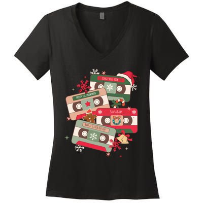 Christmas Music Cassette Tapes Christmas Women's V-Neck T-Shirt