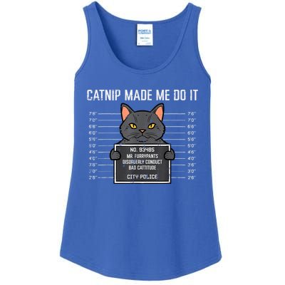 Cat Mugshot Catnip Made Me Do It Funny Furrypants Ladies Essential Tank