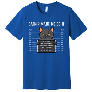 Cat Mugshot Catnip Made Me Do It Funny Furrypants Premium T-Shirt