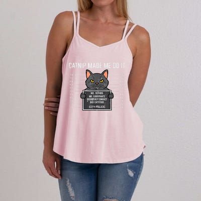 Cat Mugshot Catnip Made Me Do It Funny Furrypants Women's Strappy Tank