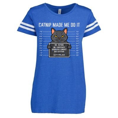 Cat Mugshot Catnip Made Me Do It Funny Furrypants Enza Ladies Jersey Football T-Shirt