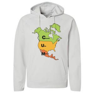 Cum Map Canada Usa And Mexico Performance Fleece Hoodie