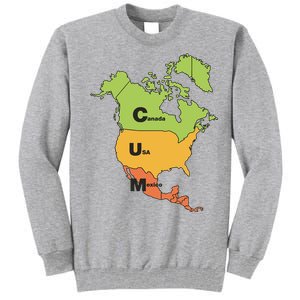 Cum Map Canada Usa And Mexico Tall Sweatshirt