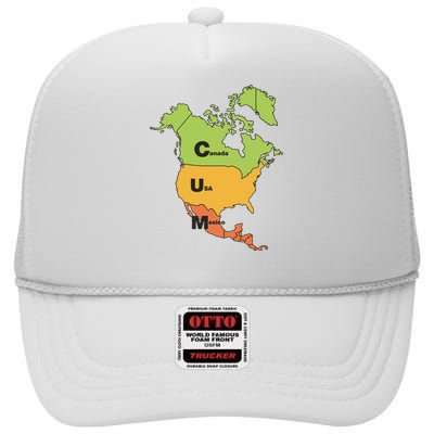 Cum Map Canada Usa And Mexico High Crown Mesh Back Trucker Hat