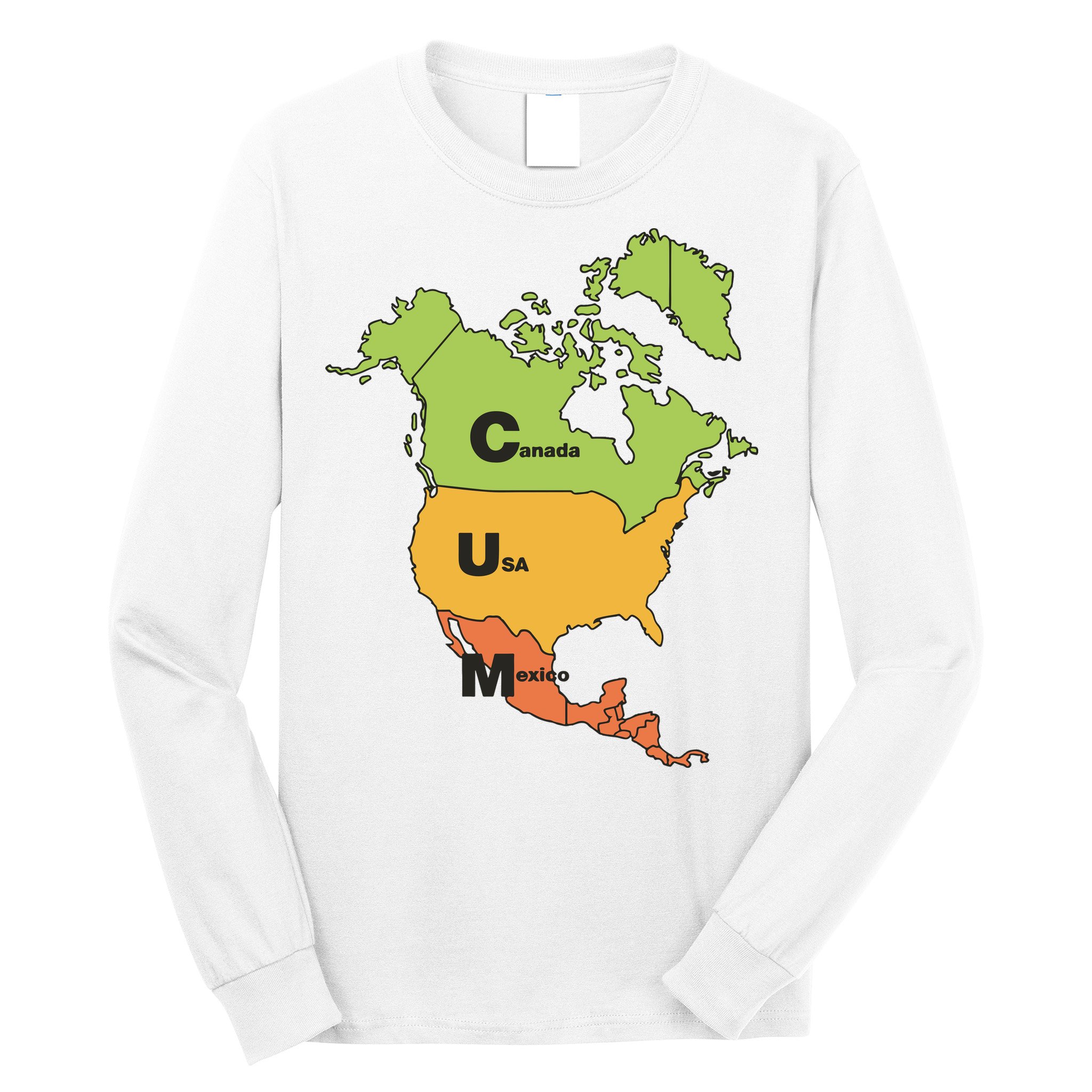 Cum Map Canada Usa And Mexico Long Sleeve Shirt