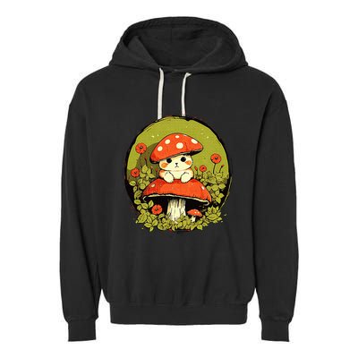 Cat Mushroom Cute Cottagecore Aesthetic Garment-Dyed Fleece Hoodie