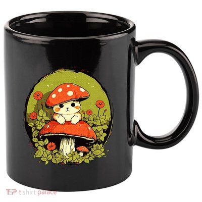Cat Mushroom Cute Cottagecore Aesthetic 11oz C Handle Ceramic Mug