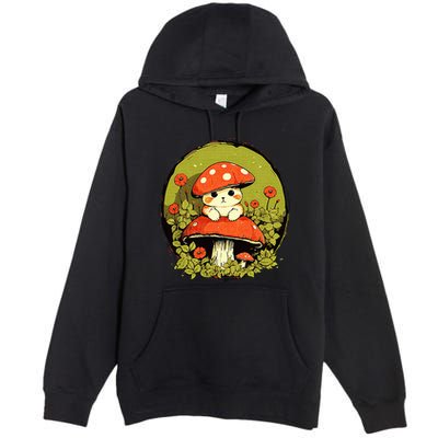 Cat Mushroom Cute Cottagecore Aesthetic Premium Pullover Hoodie