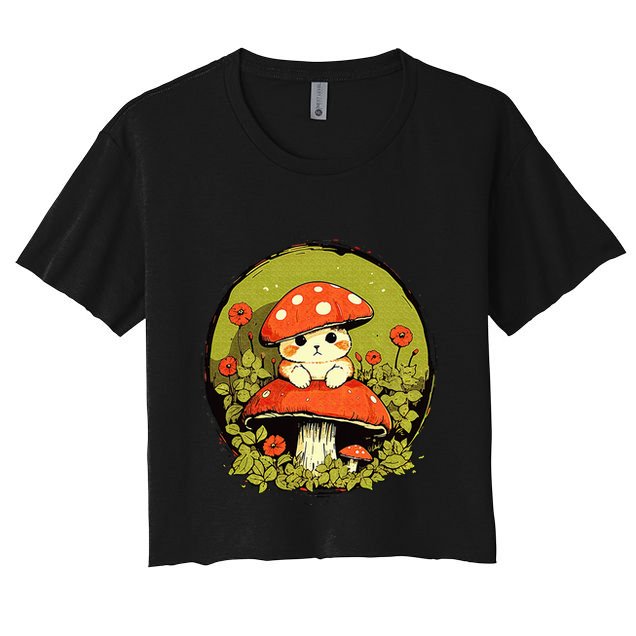 Cat Mushroom Cute Cottagecore Aesthetic Crop Top