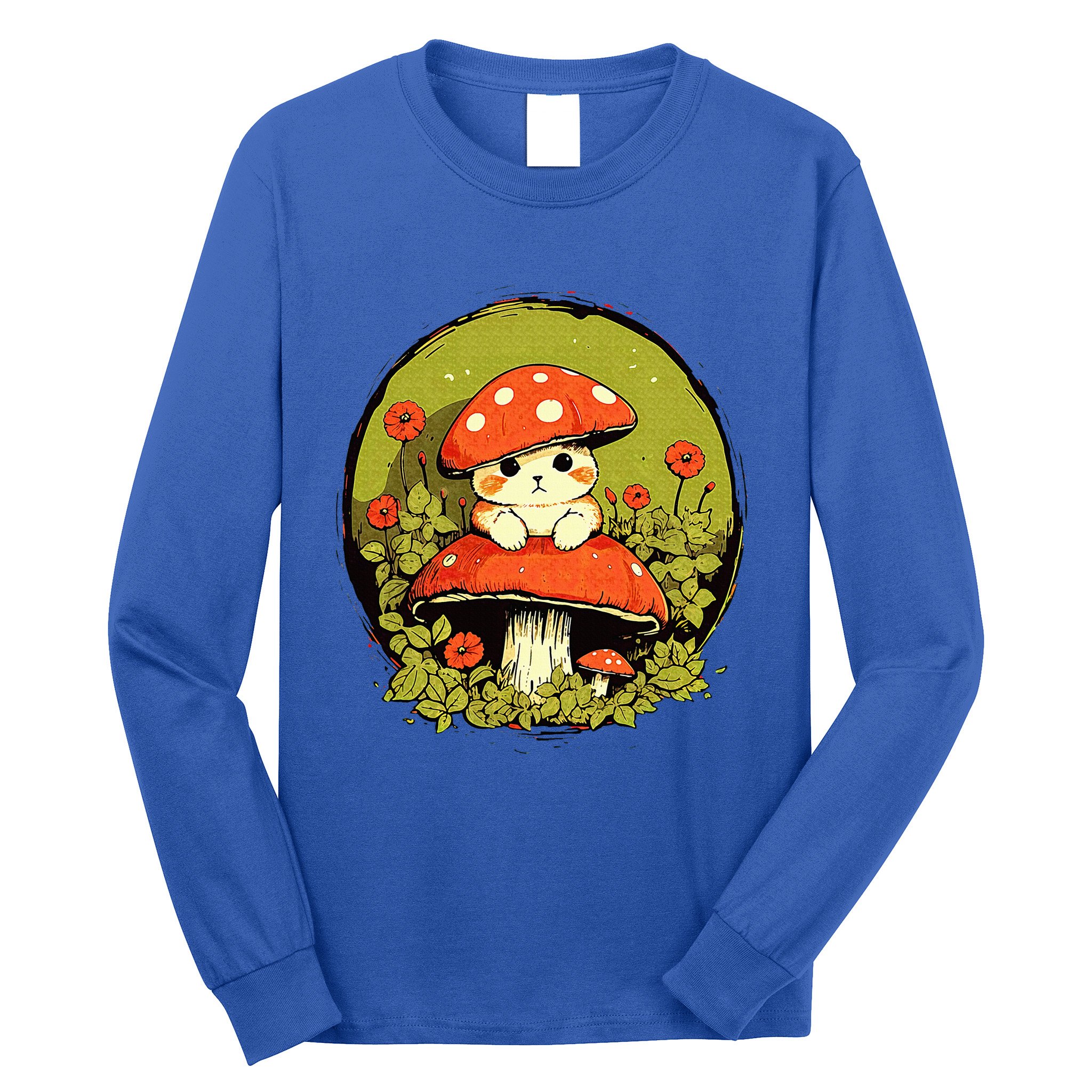 Cat Mushroom Cute Cottagecore Aesthetic Long Sleeve Shirt