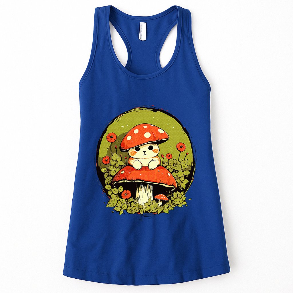 Cat Mushroom Cute Cottagecore Aesthetic Womens Tank Top