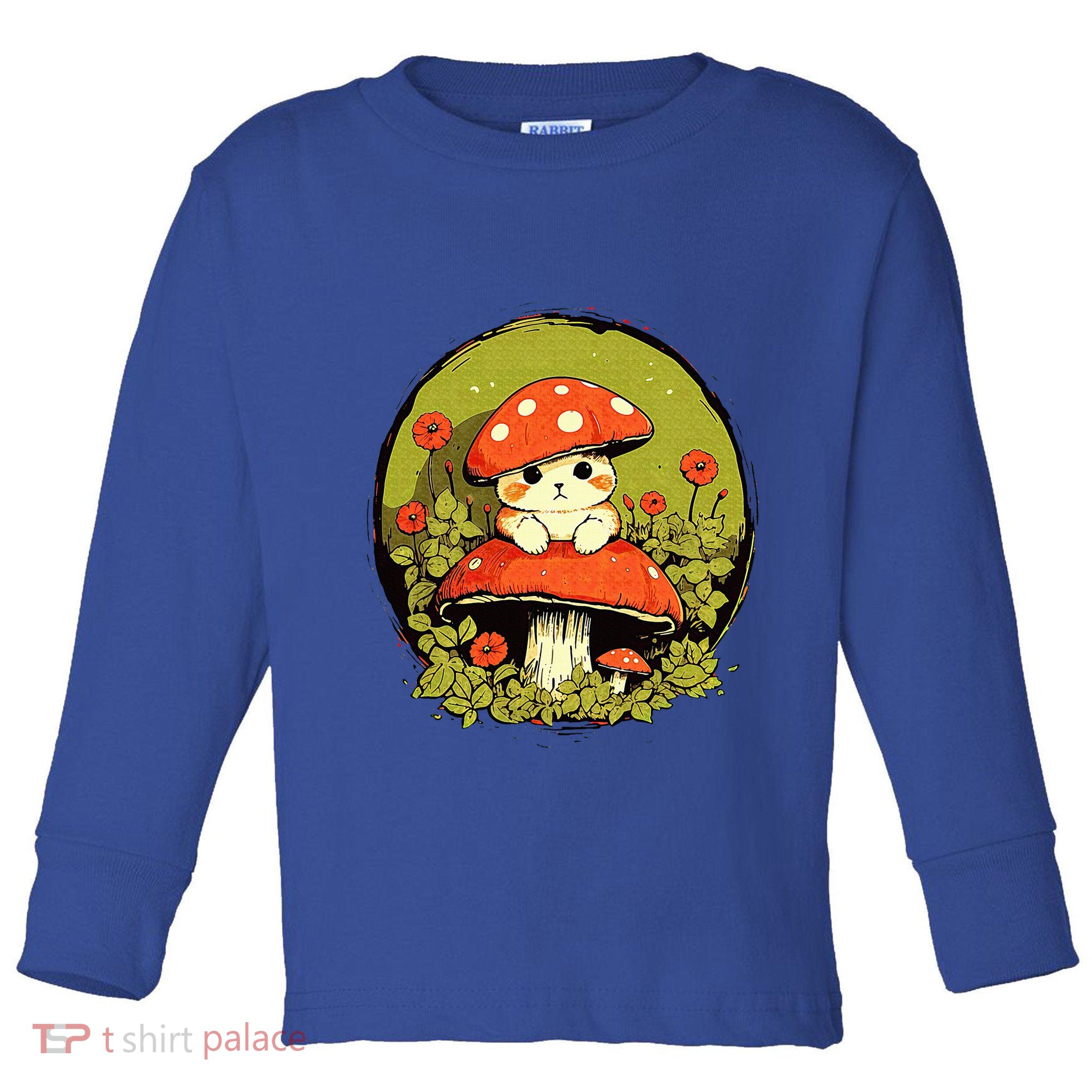 Cat Mushroom Cute Cottagecore Aesthetic Toddler Long Sleeve Shirt