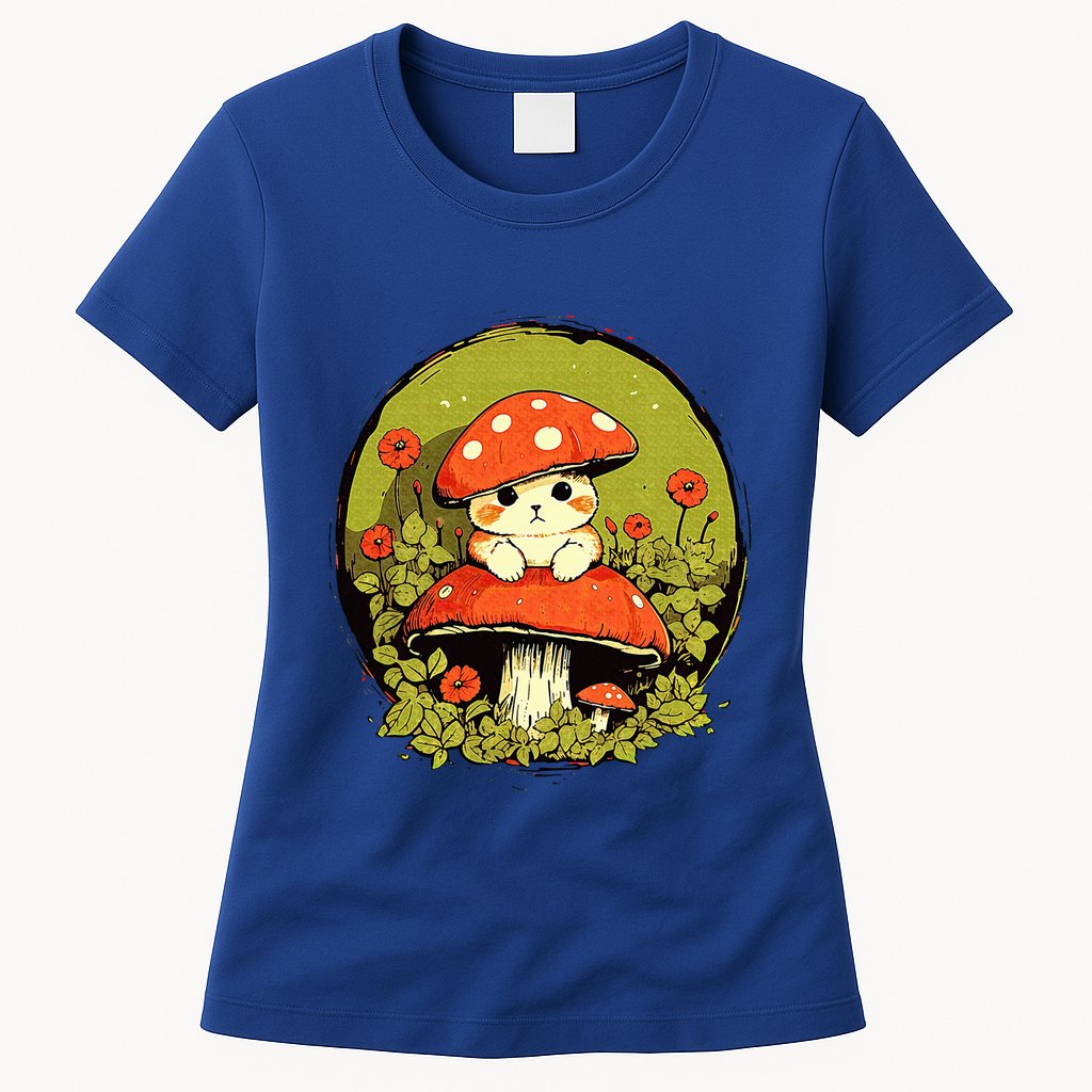 Cat Mushroom Cute Cottagecore Aesthetic Womens T-Shirt