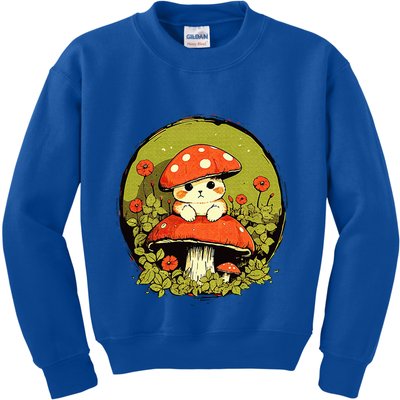 Cat Mushroom Cute Cottagecore Aesthetic Kids Sweatshirt