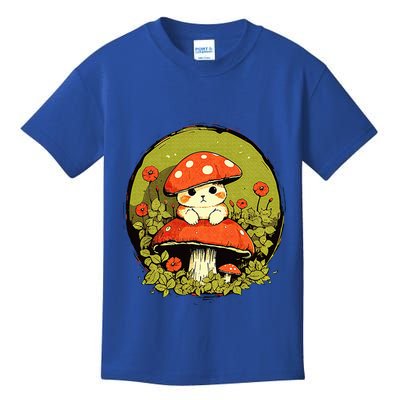 Cat Mushroom Cute Cottagecore Aesthetic Kids T-Shirt
