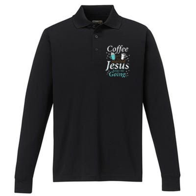 Coffee Morning Christian Gift Idea Jesus Performance Long Sleeve Polo