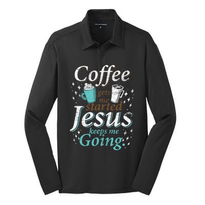 Coffee Morning Christian Gift Idea Jesus Silk Touch Performance Long Sleeve Polo