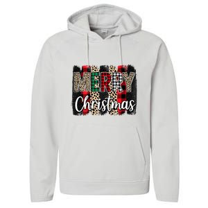 Cute Merry Christmas YAll Leopard Buffalo Plaid Pajama Performance Fleece Hoodie