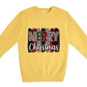 Cute Merry Christmas YAll Leopard Buffalo Plaid Pajama Premium Crewneck Sweatshirt