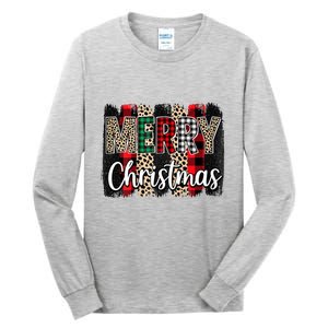 Cute Merry Christmas YAll Leopard Buffalo Plaid Pajama Tall Long Sleeve T-Shirt